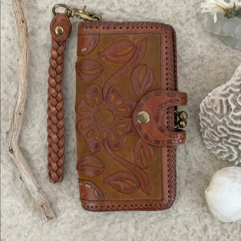 LOCKHART vintage floral leather wallet wristlet